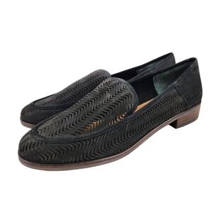 Lucky Brand Camdyn Black Suede Leather Perforated Top Loafers Women's Size 9.5